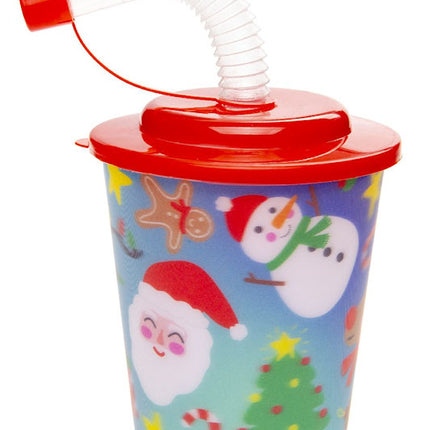 Christmas Reusable Plastic 3D Cup & Straw - Single