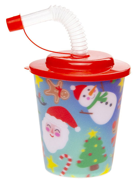 Christmas Reusable Plastic 3D Cup & Straw - Single