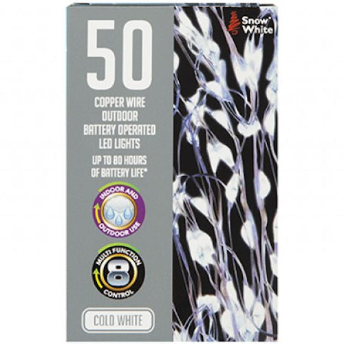 Outdoor Copper Wire Lights 50 Pack - Cold White LED