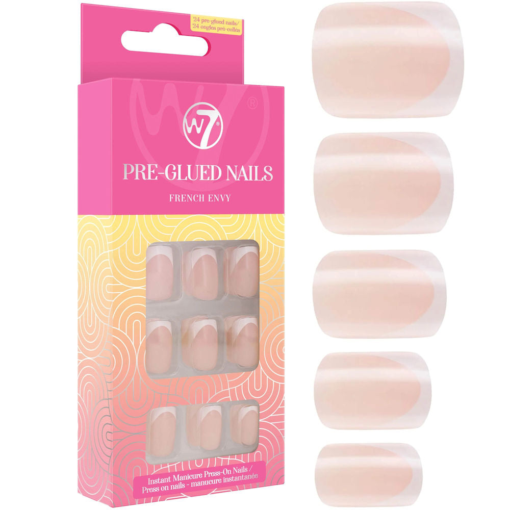 W7 Cosmetics Glamorous Pre Glued False Nails French Envy - Press On Long Fake Party Nails