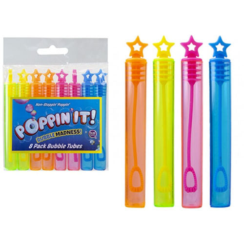 8 Neon Star Bubble Tubes - Assorted Bright Colours Party Bag Fillers Kids Toys