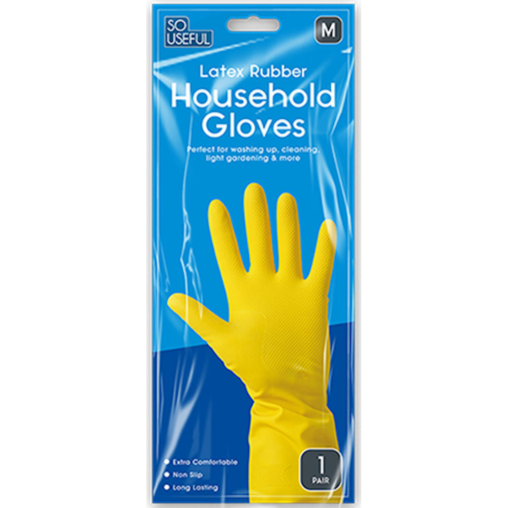 Medium Household Gloves - 1 Pair Yellow Cleaning Protection Rubber Glove