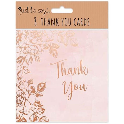Thank You Wedding Cards - 8 Pack Rose Gold Pink Elegant Stationery Gratitude Notes