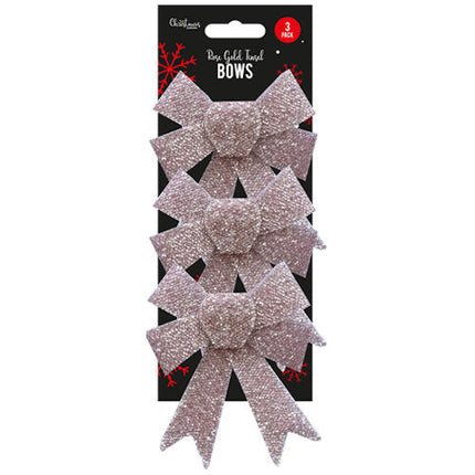 Medium Rose Gold Tinsel Bows - 3 Pack