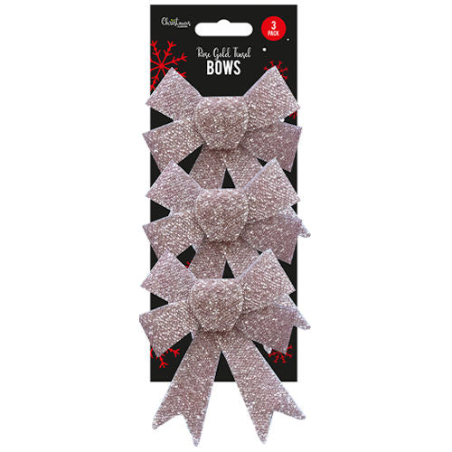 Medium Rose Gold Tinsel Bows - 3 Pack