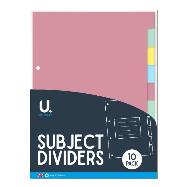 10 Coloured A4 Subject Dividers