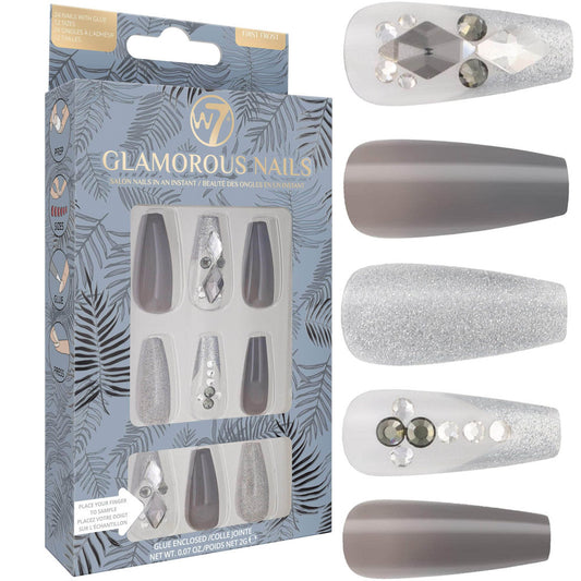 W7 Cosmetics Glamorous False Long Fake Nails - First Frost
