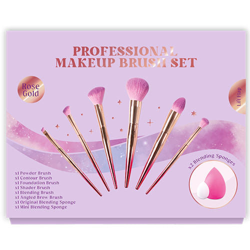 Rose Gold Professional Makeup Brush Set - 8 Pack High Quality Brushes Flawless Application