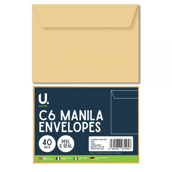 C6 Manila Envelopes - 40 Pack
