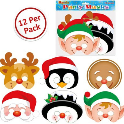 Cardboard Christmas Masks - 12 Pack