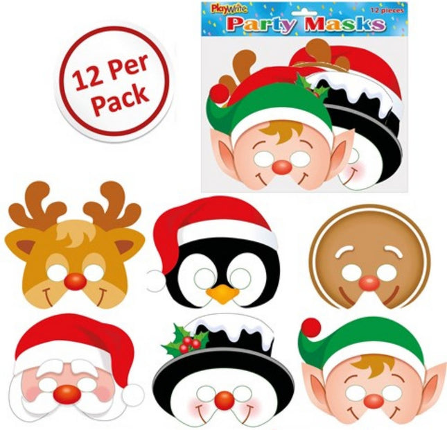 Cardboard Christmas Masks - 12 Pack