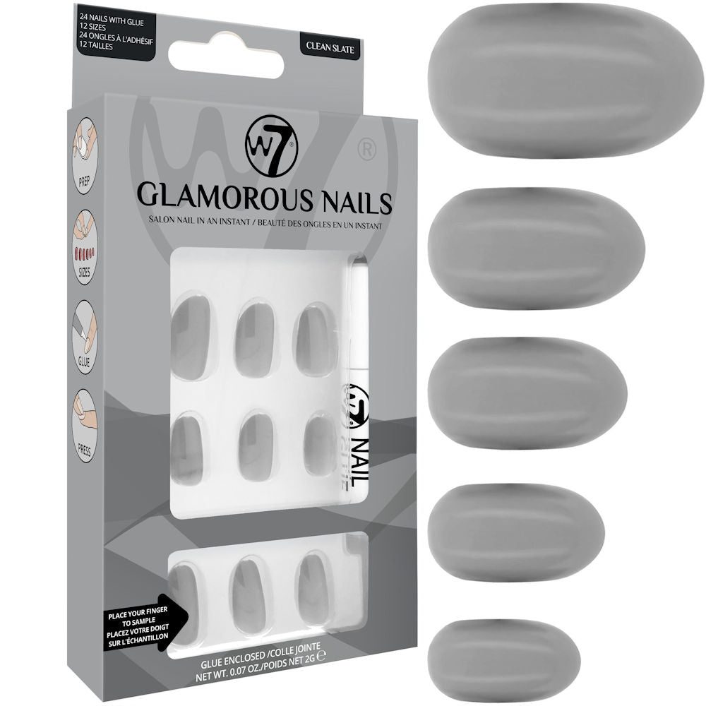 W7 Cosmetics Glamorous False Nails Clean Slate - Long Fake Adhesive Included Party Nails