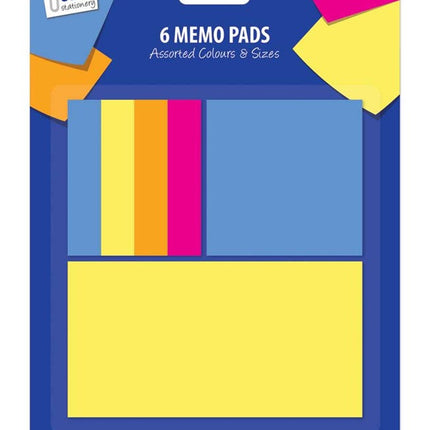6 Assorted Neon Memo Sticker Pads (Pack)