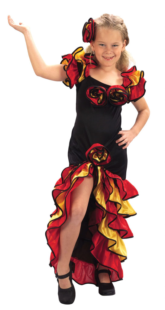 Child's Extra Large Rumba Girl Costume – Colourful Latin Inspired Fancy Dress Outfit Dance
