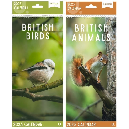 2025 Slim Postal Calendar – British Animals & Birds Assorted Designs | Beautiful Wildlife Photography | Compact & Ideal for Home or Office