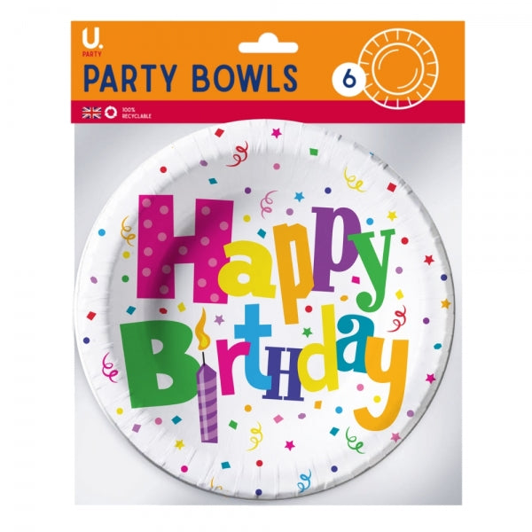 6 Happy Birthday Paper Bowls
