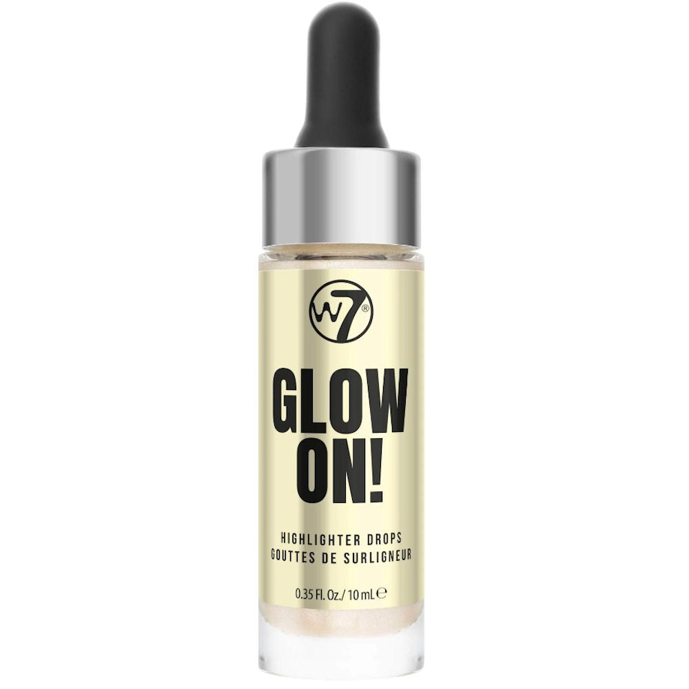 W7 Cosmetics Glow On! Highlighter Drops Clear Honeyed Yellow - Shimmer Face Makeup Body Illuminating