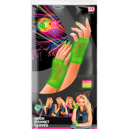 Fingerless Fishnet Gloves - Neon Green