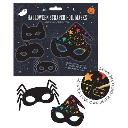 Halloween Scratch Art Masks - 4 Pack Fun Kids Craft Kit Spooky Party Activity DIY Decorations