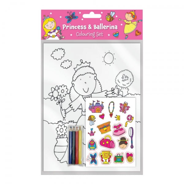 Princess & Ballerina Colouring Set - Includes Colouring Sheets, Stickers and Pencils - Perfect for Travel, Gifts and Creative Fun