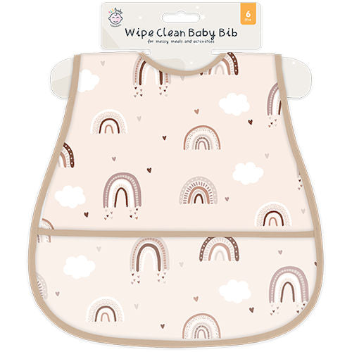 Rainbow Design Wipe Clean Baby Bib - Waterproof Easy Clean Mess Free Mealtimes