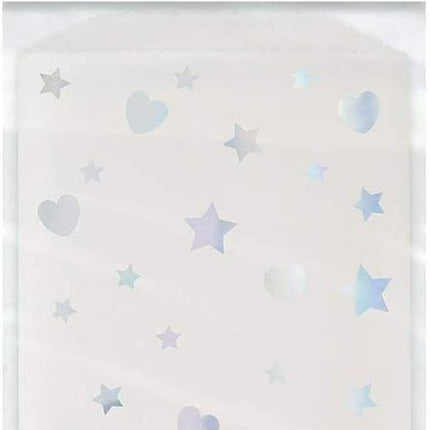 Iridescent Hearts & Stars Glassine Treat Bags - 8 Pack