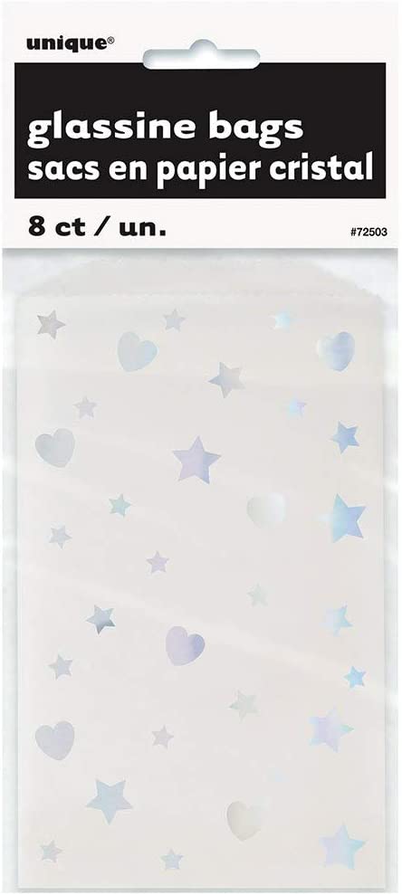 Iridescent Hearts & Stars Glassine Treat Bags - 8 Pack
