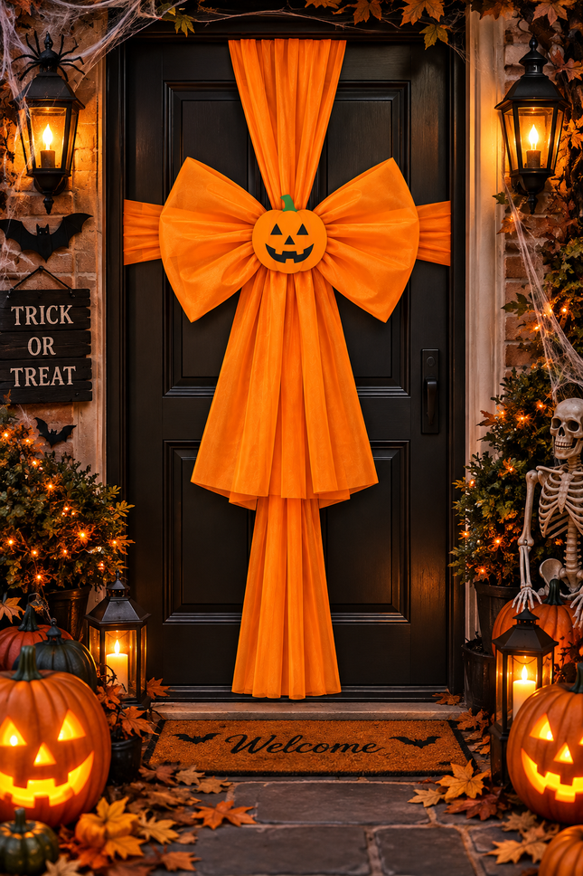 Orange Pumpkin Halloween Door Bow