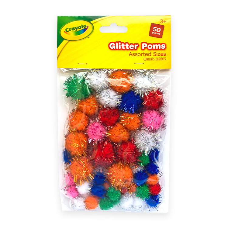 Glitter Pom Poms 50 Pack - Sparkling Craft Embellishments Assorted Colours Art Supplies