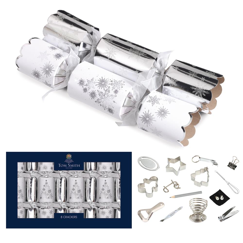 Tom Smith Silver Deluxe 8 Pack 14 Inch Crackers - Luxurious Elegant Festive Crackers Christmas Celebrations