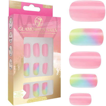 W7 Cosmetics Glamorous False Nails Oh So Dreamy - Long Fake Adhesive Included Party Nails