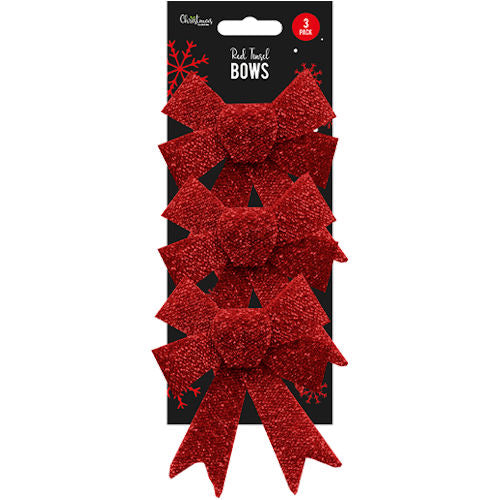 Medium Red Tinsel Bows - 3 Pack