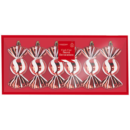 Candy Stripe Sweet Design Christmas Tree Baubles - 6 Pack