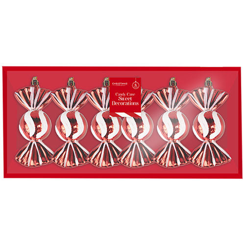 Candy Stripe Sweet Design Christmas Tree Baubles - 6 Pack