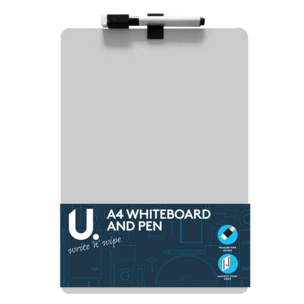 A4 Magnetic Whiteboard & Pen - Dry Wipe Eraser Portable Size Magnetic Backing Dry Wipe Pen Eraser