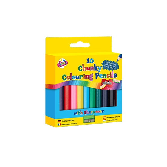 10 Chunky Half Size Colour Pencils & Sharpener