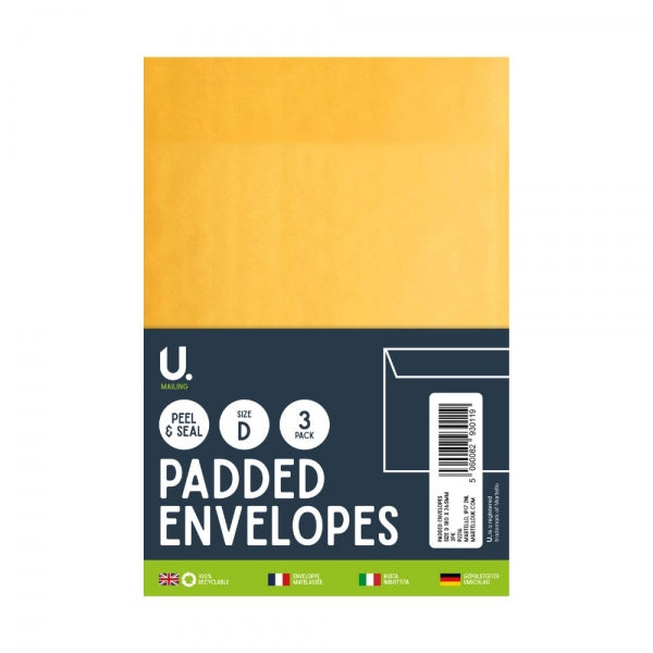 3 Size D Padded Envelopes