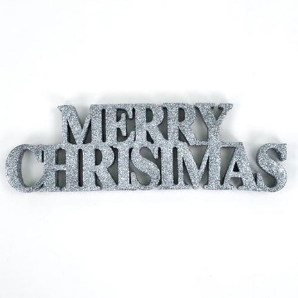 Silver Merry Christmas Glitter Sign - 10cm x 32cm