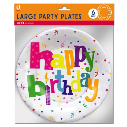 6 Large Happy Birthday Paper Plates