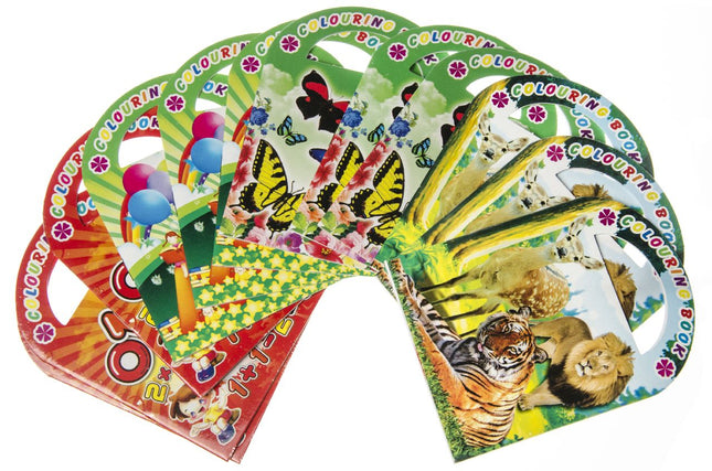 Assorted Sticker & Colouring Books With Handles - 6 Pack