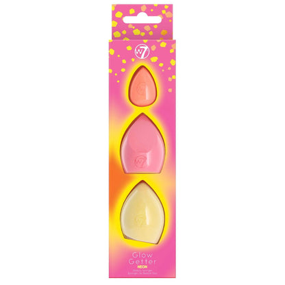 W7 Cosmetics Glow Getter Neon Beauty Sponge Trio - Versatile Makeup Applicators Smooth Finish Flawless Blend Reusable Tools