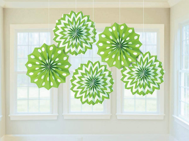 Lime Green Hanging Paper Fan Decorations - 5 Pack