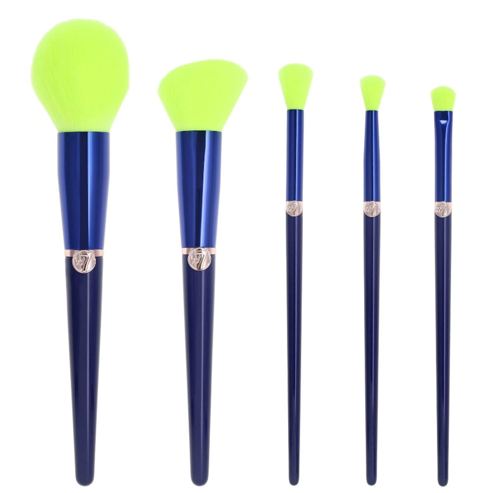 W7 Cosmetics Glow Getter Neon Makeup Brush Set - Bright Colours Professional Quality Assorted Brushes Soft Bristles Blending Applying Makeup