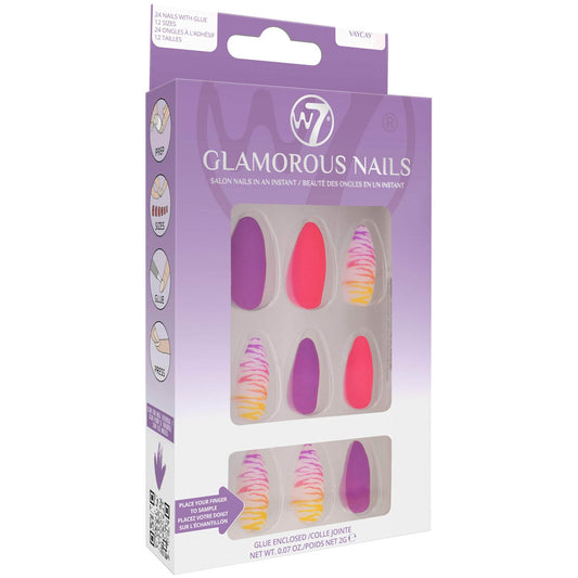 W7 Cosmetics Glamorous False Nails Vaycay - Long Fake Adhesive Included Party Nails