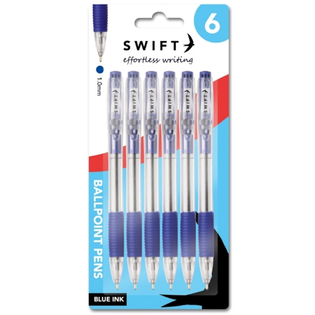 6 Blue Retractable Ballpoint Pens