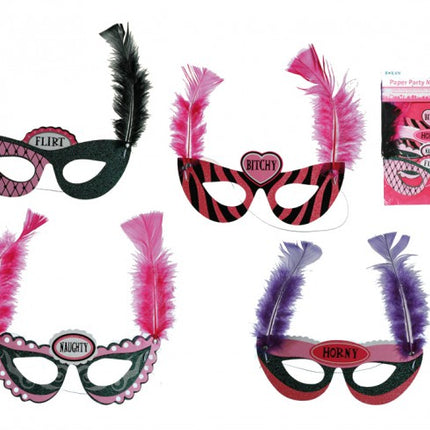 Hen Party Masks & Feathers - 4 Pack
