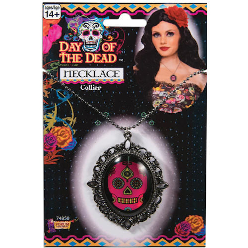 Day of the Dead Necklace – Colourful Festive Accessory Skull Design Halloween Celebrations Costume Jewellery