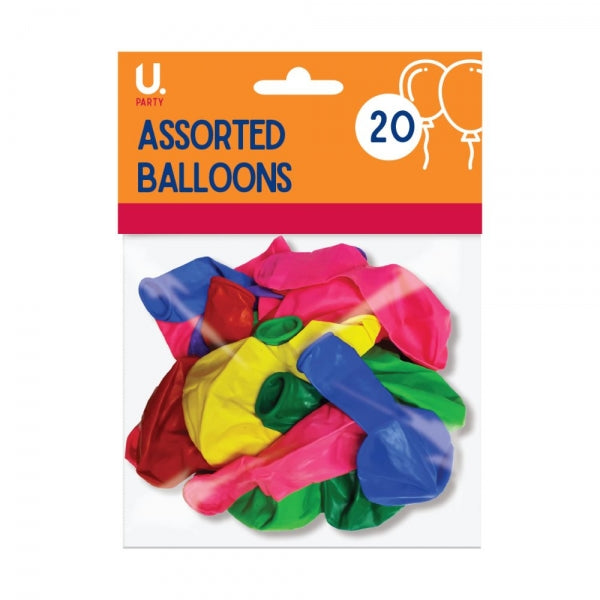 20 Assorted Coloured Latex Balloons