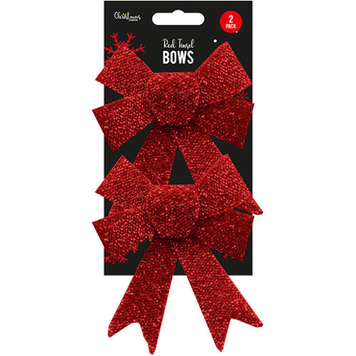 Large Red Tinsel Bows - 2 Pack