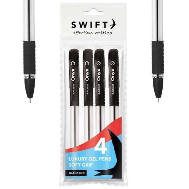 Soft Grip Luxury Gel Black Pens - 4 Pack